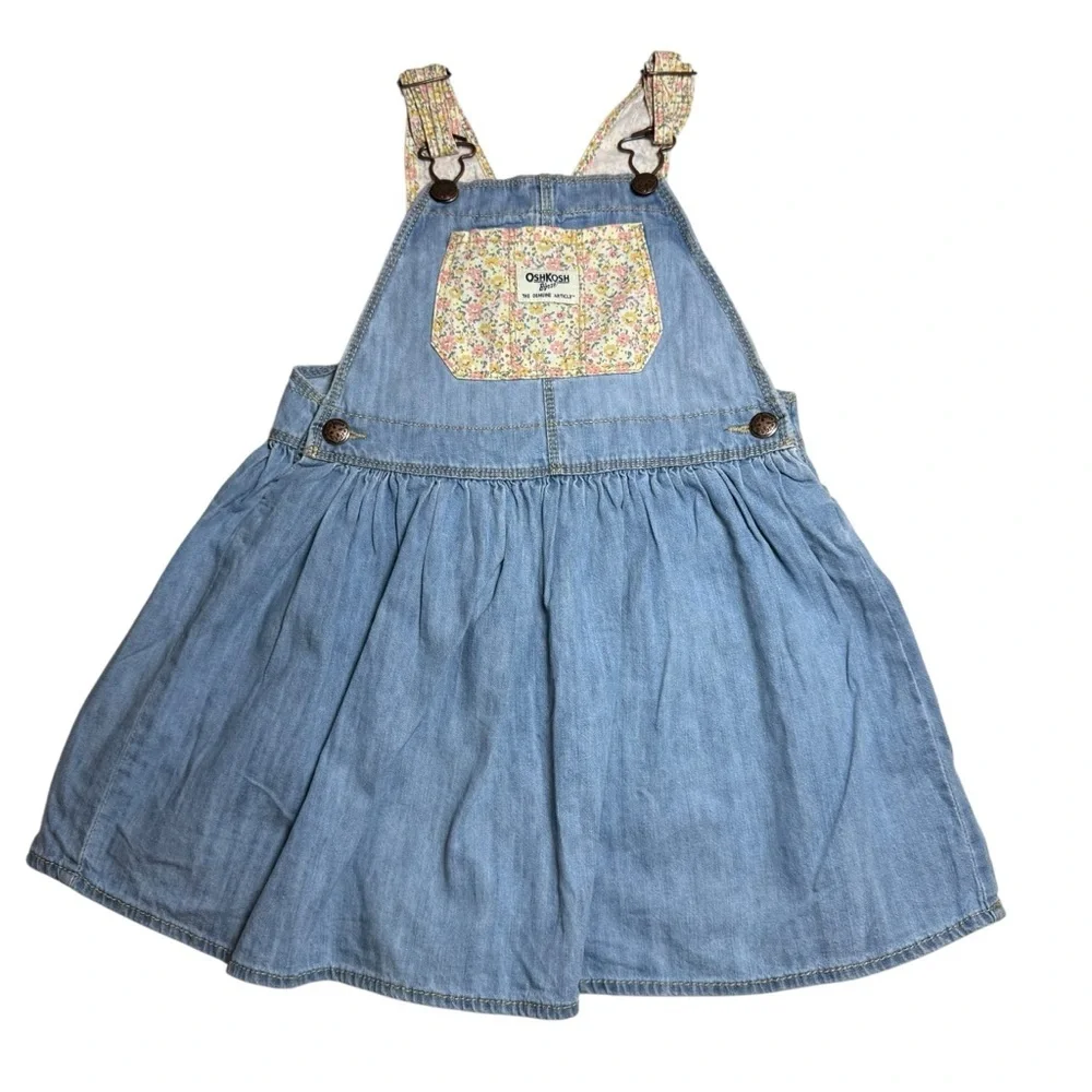 OshKosh B'gosh Baby Blue Floral & Denim Jumper Dress- Size 5T